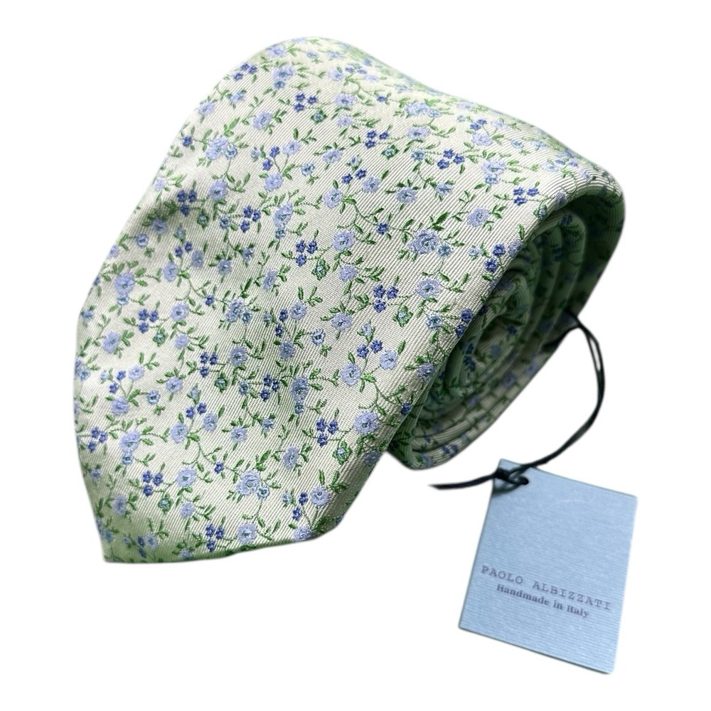 Paolo Albizzati Green Blue Floral Textured Silk Tie 3.75 Inchโ NWT